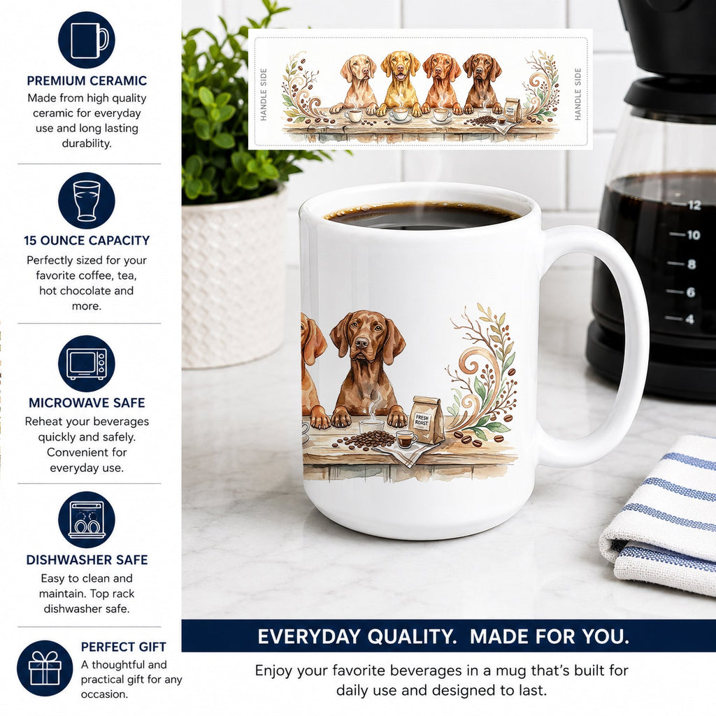 Vizslas Morning Coffee Ceramic Coffee Mug 15 oz Decorative Large C Handle Mug Cup for Tea, Cocoa Hot Chocolate