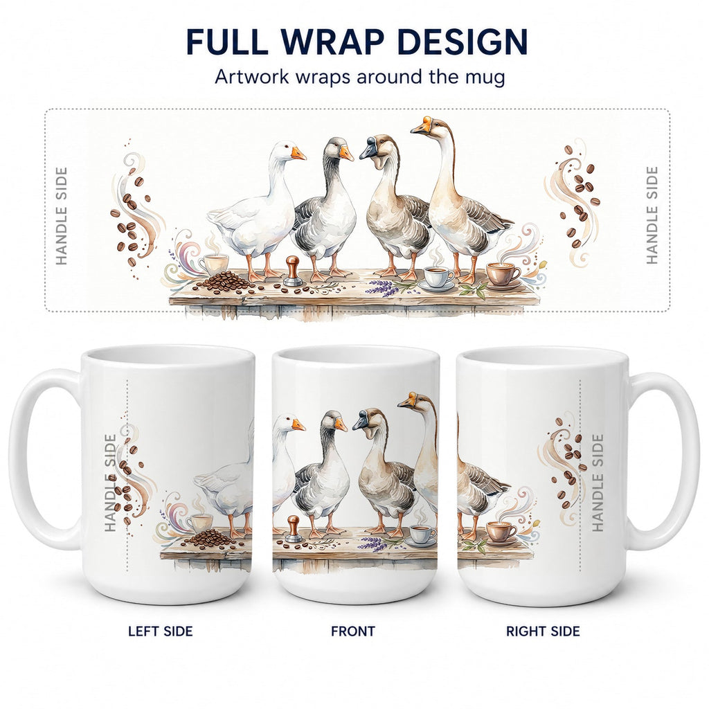 Geese Morning Coffee Ceramic Coffee Mug 15 oz Decorative Large C Handle Mug Cup for Tea, Cocoa Hot Chocolate