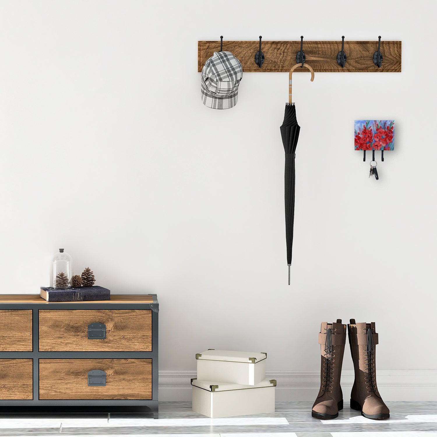 Gladioli Leash or Key Holder Wall Hooks, Coat Rack Wall Mount, for Hanging Keys, Towels, Aprons, Leashes