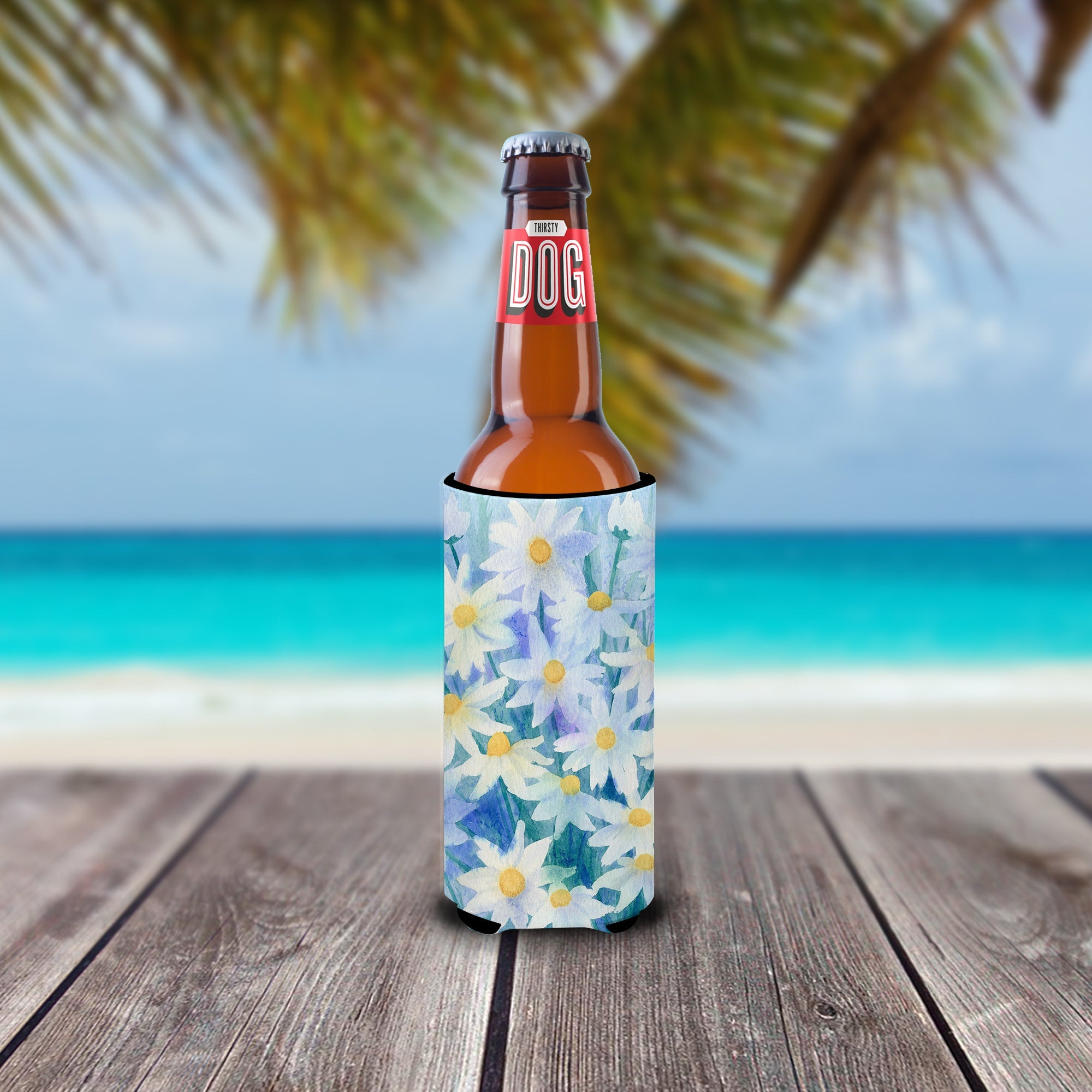 Light and Airy Daisies Slim Can Hugger , Insulated Foam Hugger for 12 oz Slim Cans, Beer Bottles & Water Bottles, Printed in USA
