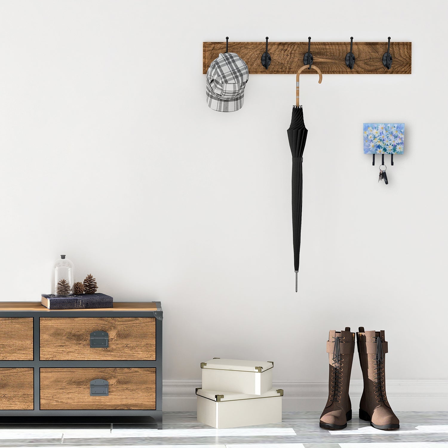 Light and Airy Daisies Leash or Key Holder Wall Hooks, Coat Rack Wall Mount, for Hanging Keys, Towels, Aprons, Leashes