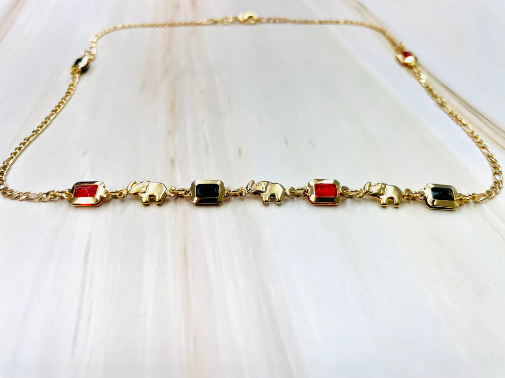 RMZ GOLD NYC 18K Gold Cute Elephant Azabache Figaro Chain Necklace