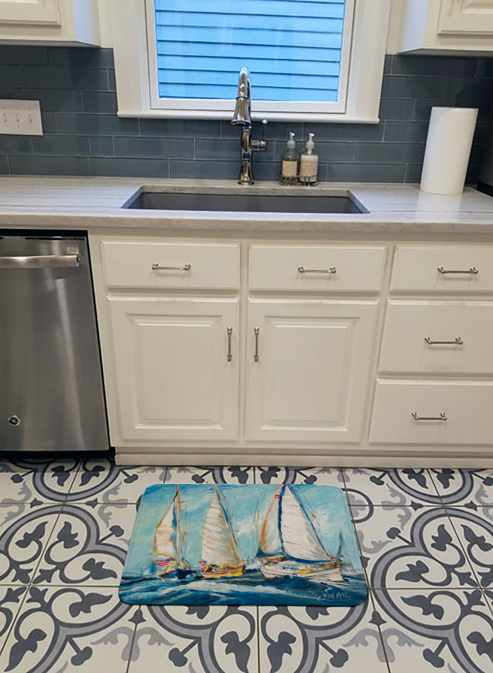 Roll me over Sailboats Memory Foam Kitchen Mat Machine Washable Anti-Fatigue Cushion Comfort Bath or Kitchen Rug
