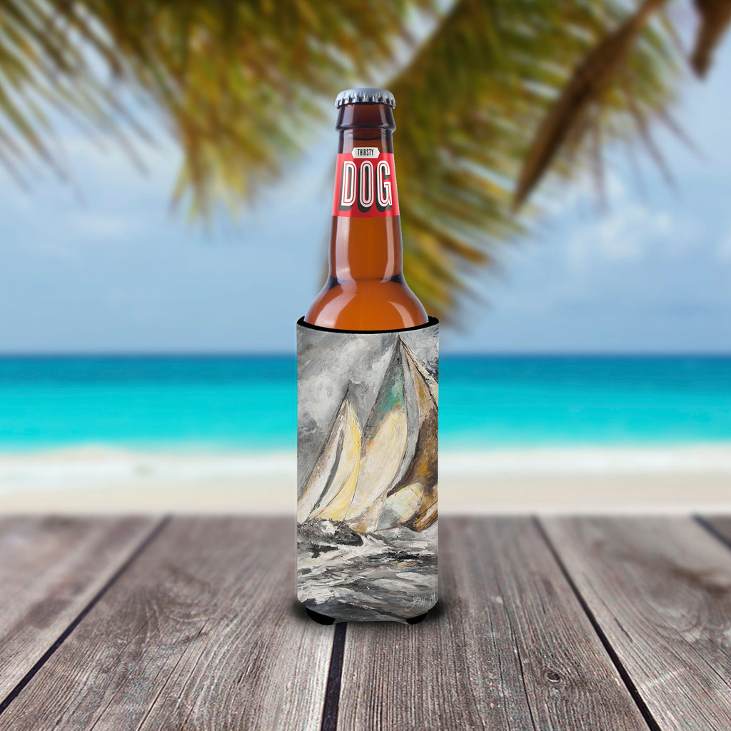 Boat Full Sailboats Slim Can Hugger , Insulated Foam Hugger for 12 oz Slim Cans, Beer Bottles & Water Bottles, Printed in USA