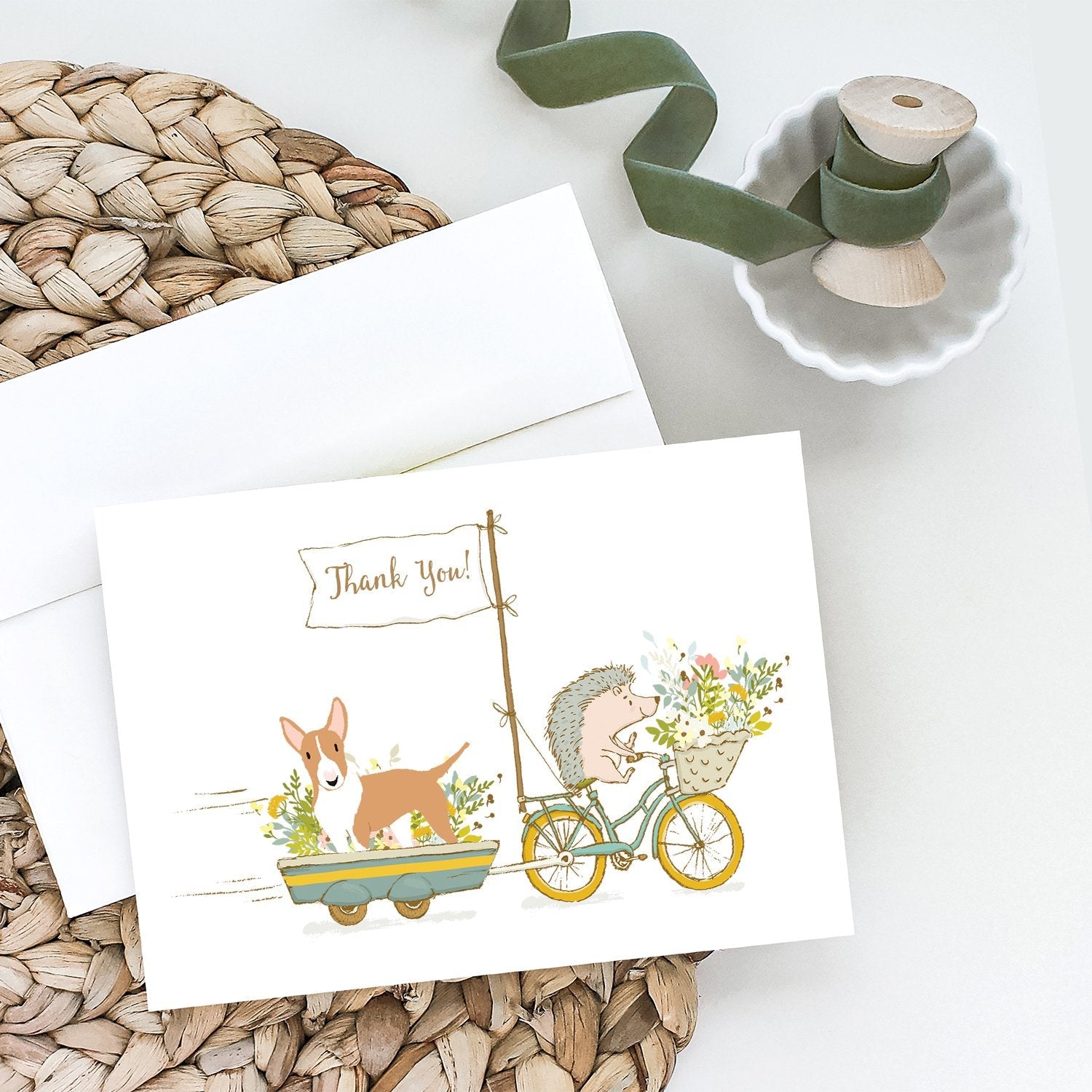 Bull Terrier Brown and White Greeting Cards Pack of 8 Blank Cards with Envelopes Whimsical A7 Size 5x7
