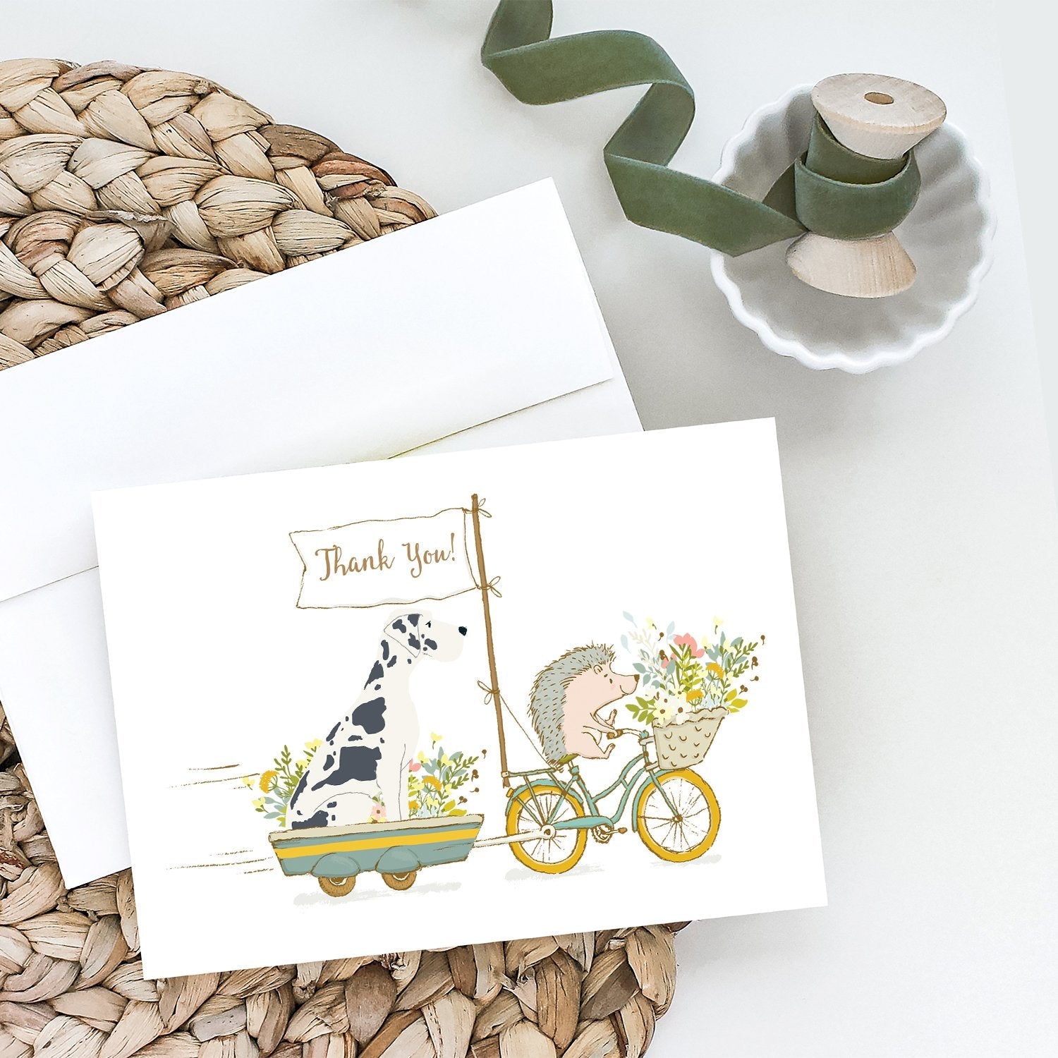 Great Dane Harlequin Natural Ears Greeting Cards Pack of 8 Blank Cards with Envelopes Whimsical A7 Size 5x7
