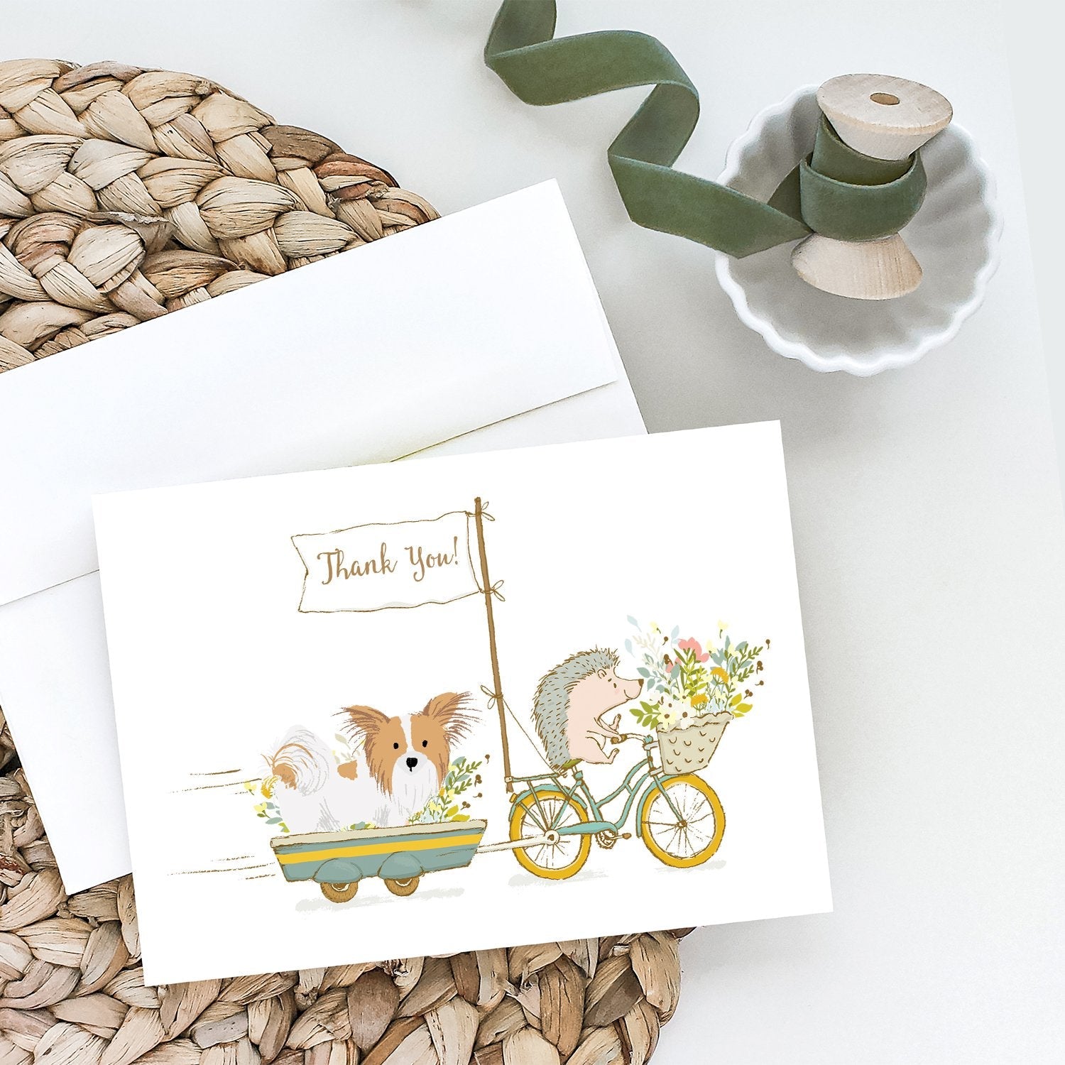 Papillon Red and White Greeting Cards Pack of 8 Blank Cards with Envelopes Whimsical A7 Size 5x7
