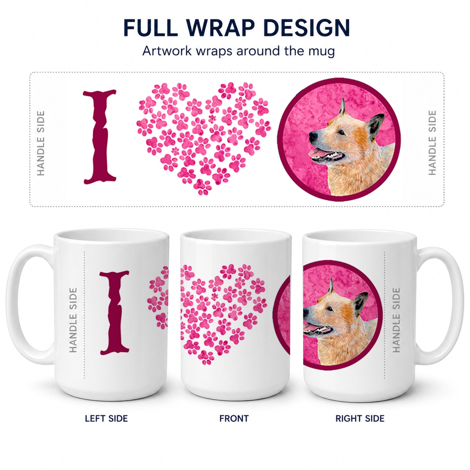 Pink Australian Cattle Dog Ceramic Coffee Mug 15 oz Decorative Large C Handle Mug Cup for Tea, Cocoa Hot Chocolate