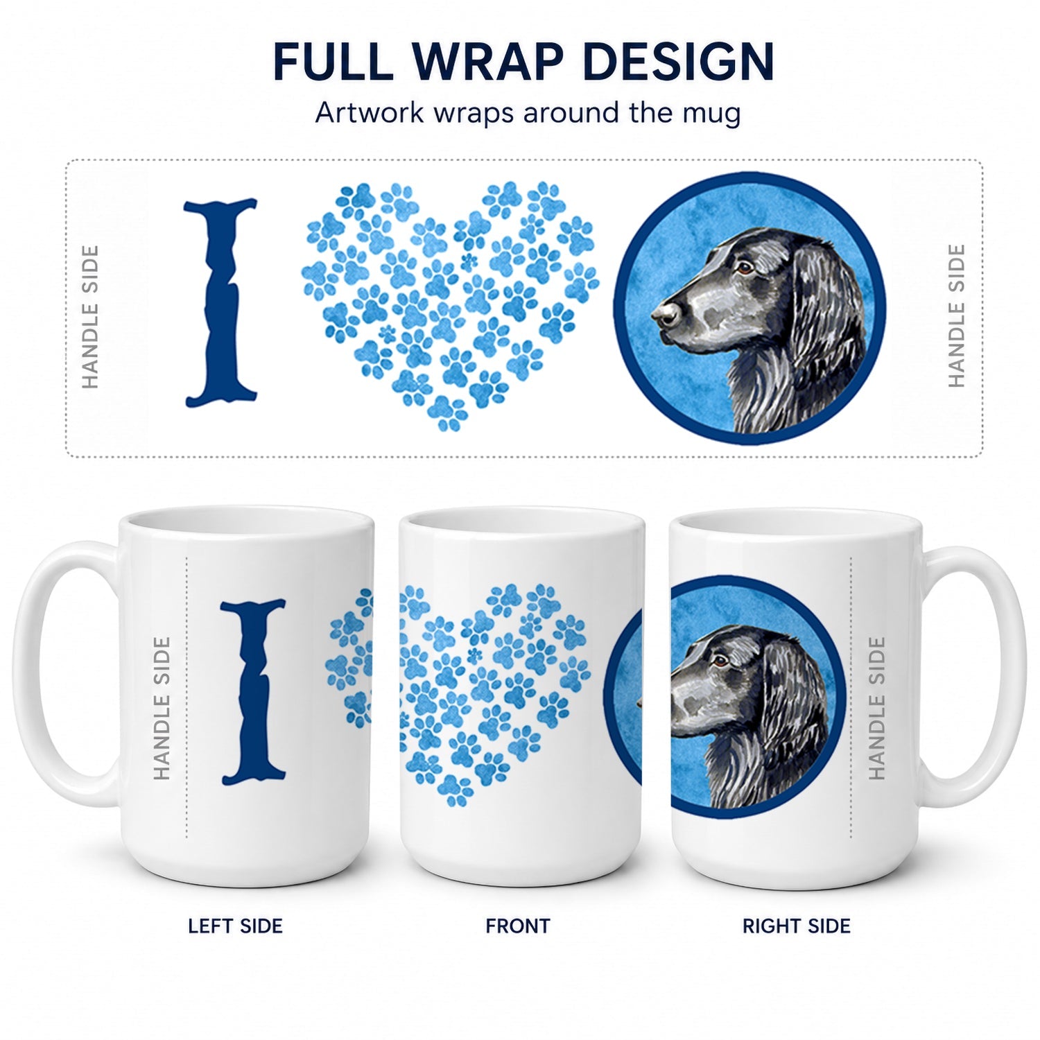 Blue Flat Coated Retriever Ceramic Coffee Mug 15 oz Decorative Large C Handle Mug Cup for Tea, Cocoa Hot Chocolate
