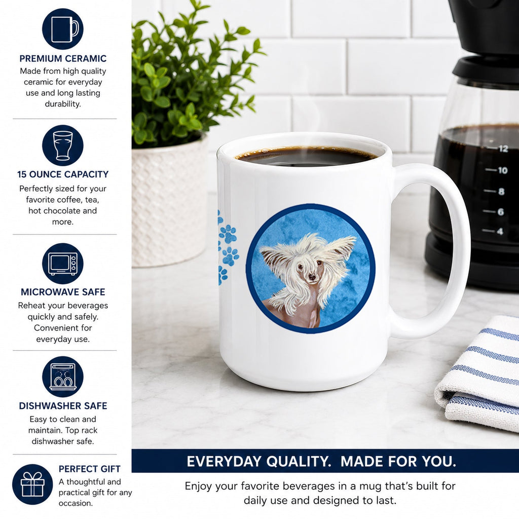 Blue Chinese Crested Ceramic Coffee Mug 15 oz Decorative Large C Handle Mug Cup for Tea, Cocoa Hot Chocolate