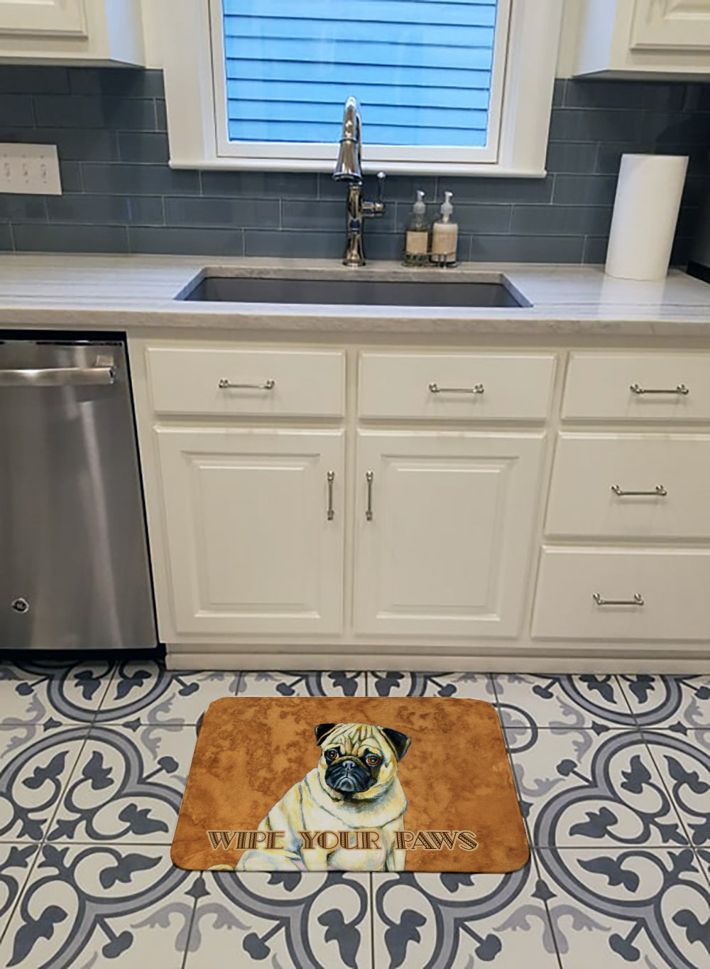 Fawn Pug Wipe your Paws Memory Foam Kitchen Mat Machine Washable Anti-Fatigue Cushion Comfort Bath or Kitchen Rug