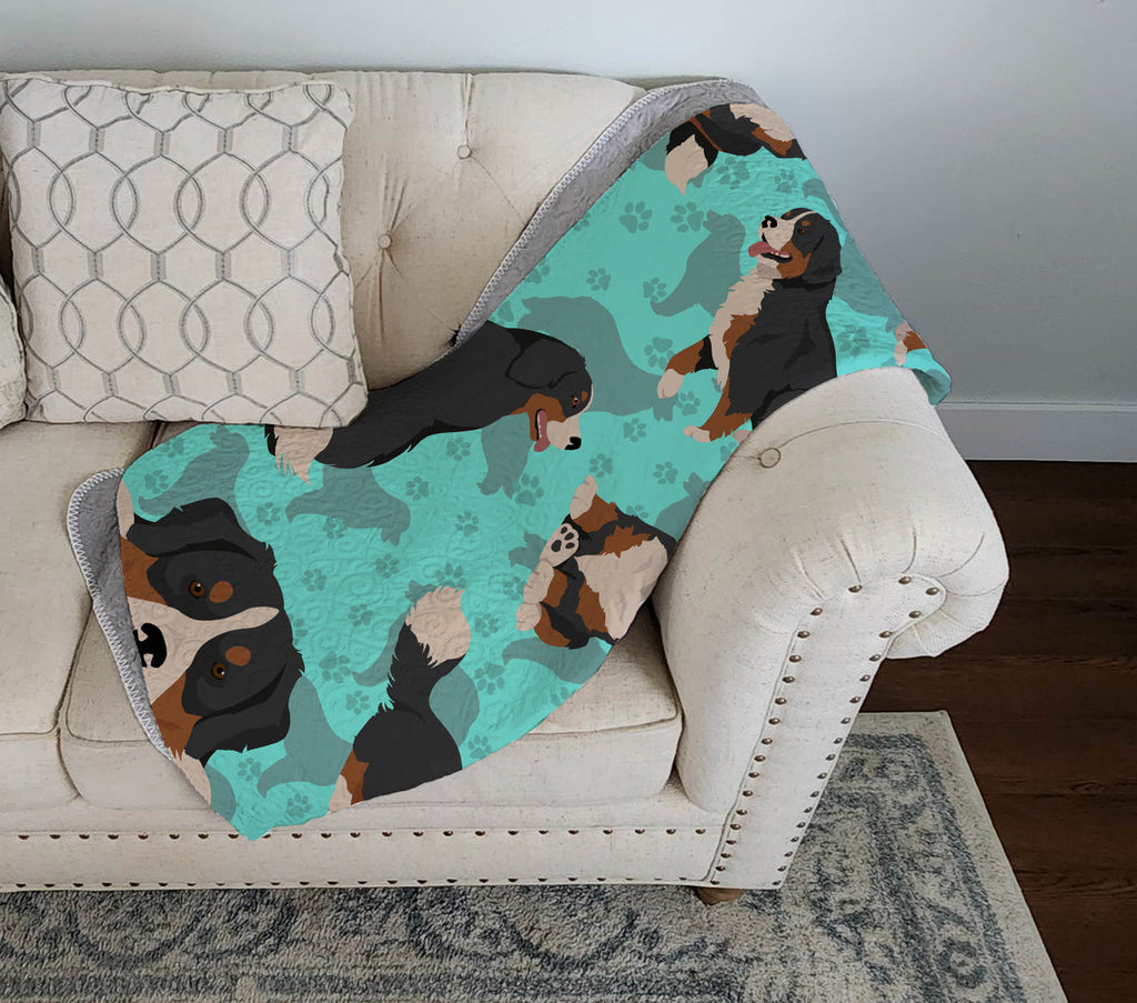 Bernese Mountain Dog Quilted Blanket 50x60 Artwork Pattern Quilted Throw Blanket for Bed, Couch, Sofa, Soft and Lightweight