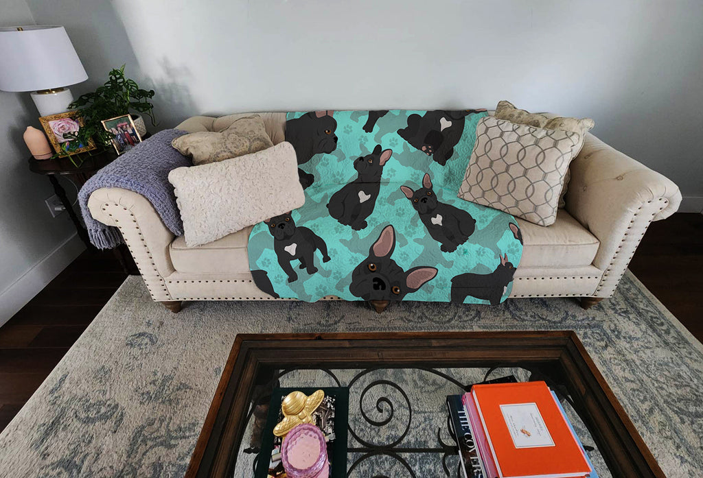 Black French Bulldog Quilted Blanket 50x60 Artwork Pattern Quilted Throw Blanket for Bed, Couch, Sofa, Soft and Lightweight