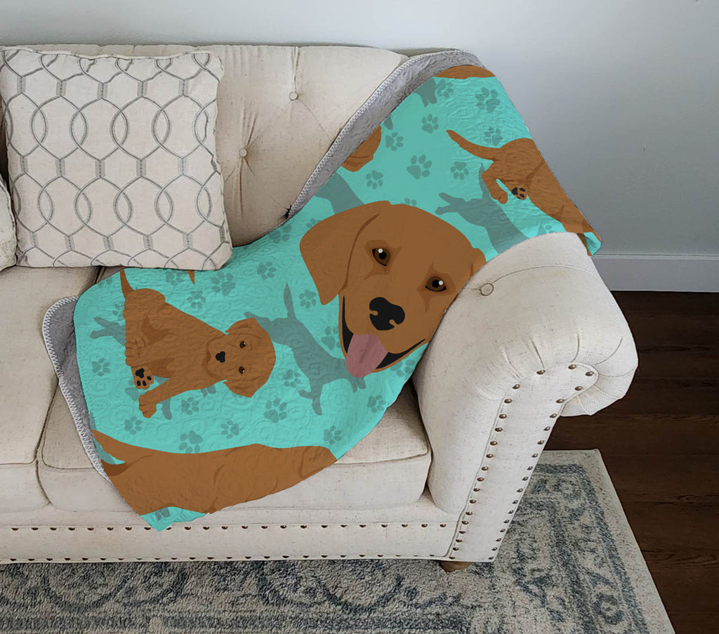 Red Fox Labrador Retriever Quilted Blanket 50x60 Artwork Pattern Quilted Throw Blanket for Bed, Couch, Sofa, Soft and Lightweight