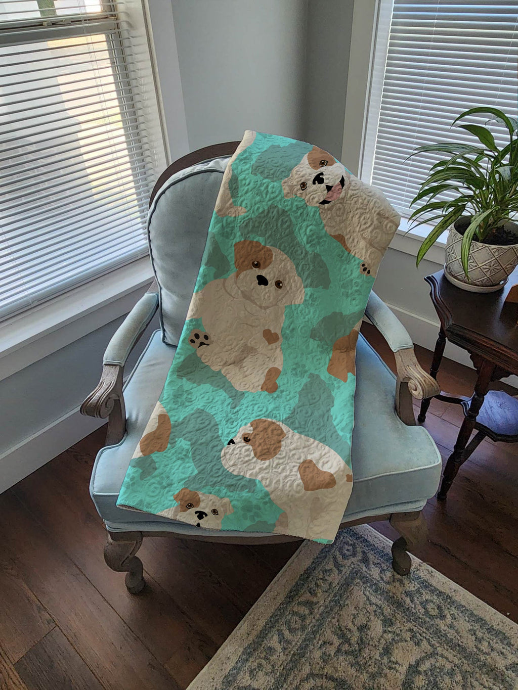 Piebald English Bulldog Quilted Blanket 50x60 Artwork Pattern Quilted Throw Blanket for Bed, Couch, Sofa, Soft and Lightweight