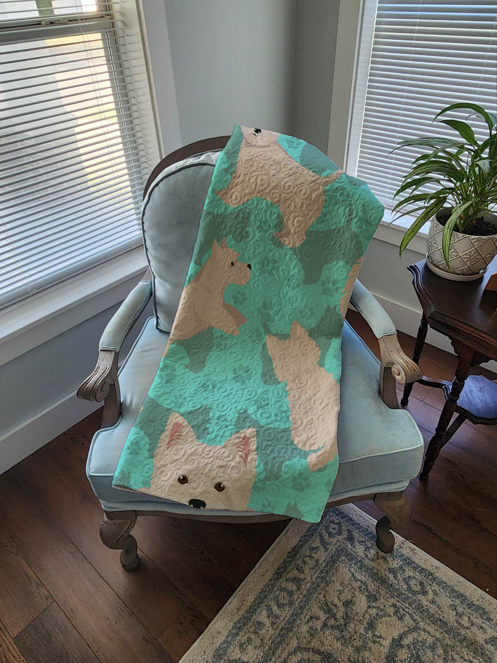 Westie Quilted Blanket 50x60 Artwork Pattern Quilted Throw Blanket for Bed, Couch, Sofa, Soft and Lightweight