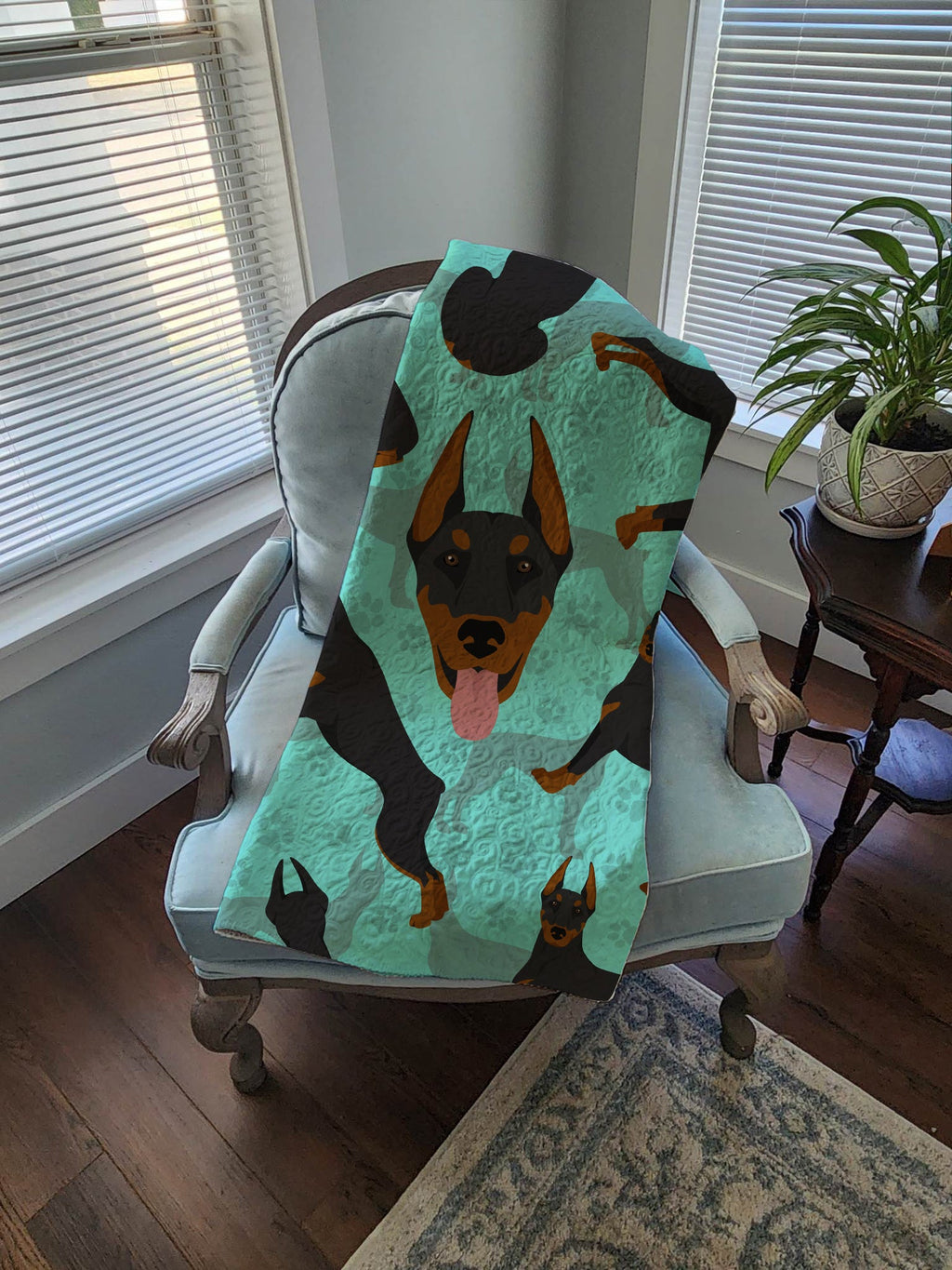 Doberman Pinscher Quilted Blanket 50x60 Artwork Pattern Quilted Throw Blanket for Bed, Couch, Sofa, Soft and Lightweight