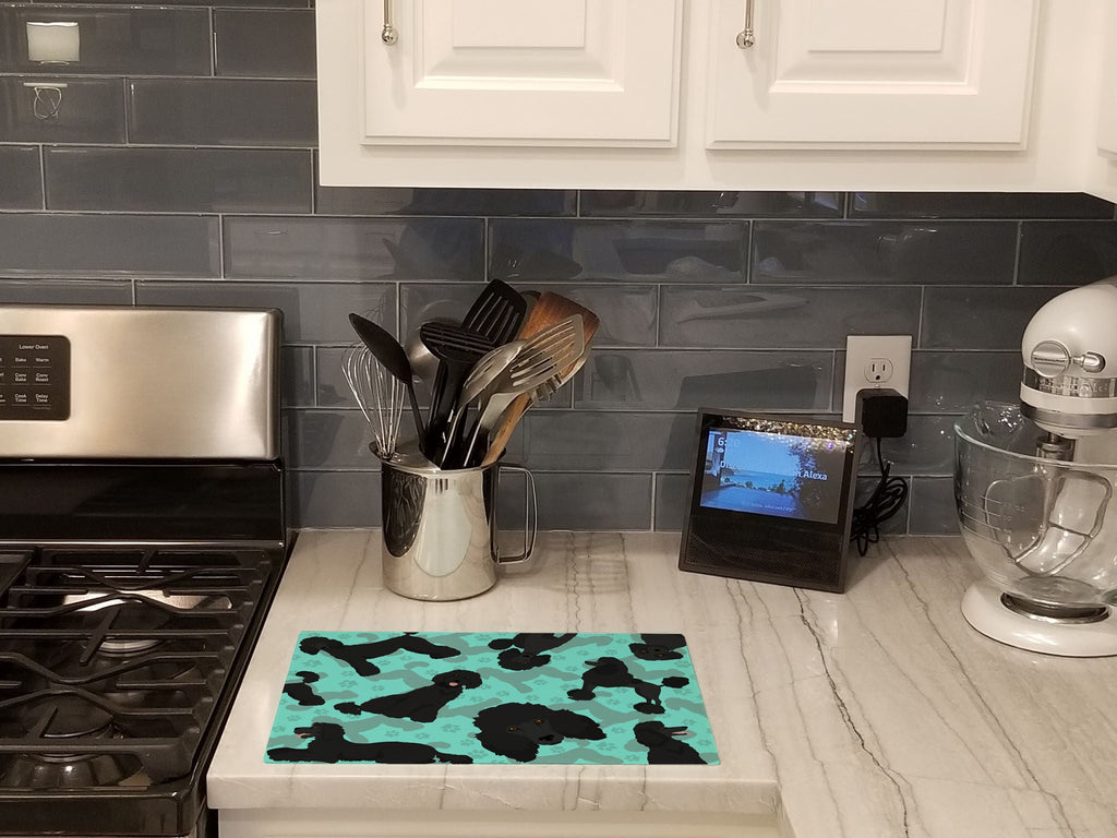 Black Standard Poodle Cutting Board Tempered Glass Kitchen Cutting Surface, Heat Resistant Chopping, Non-Slip Feet, Food Prep & Serving