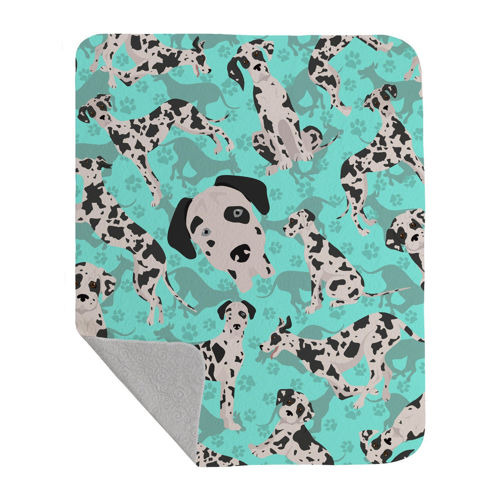 Harlequin Natural Ears Great Dane Quilted Blanket 50x60 Artwork Pattern Quilted Throw Blanket for Bed, Couch, Sofa, Soft and Lightweight