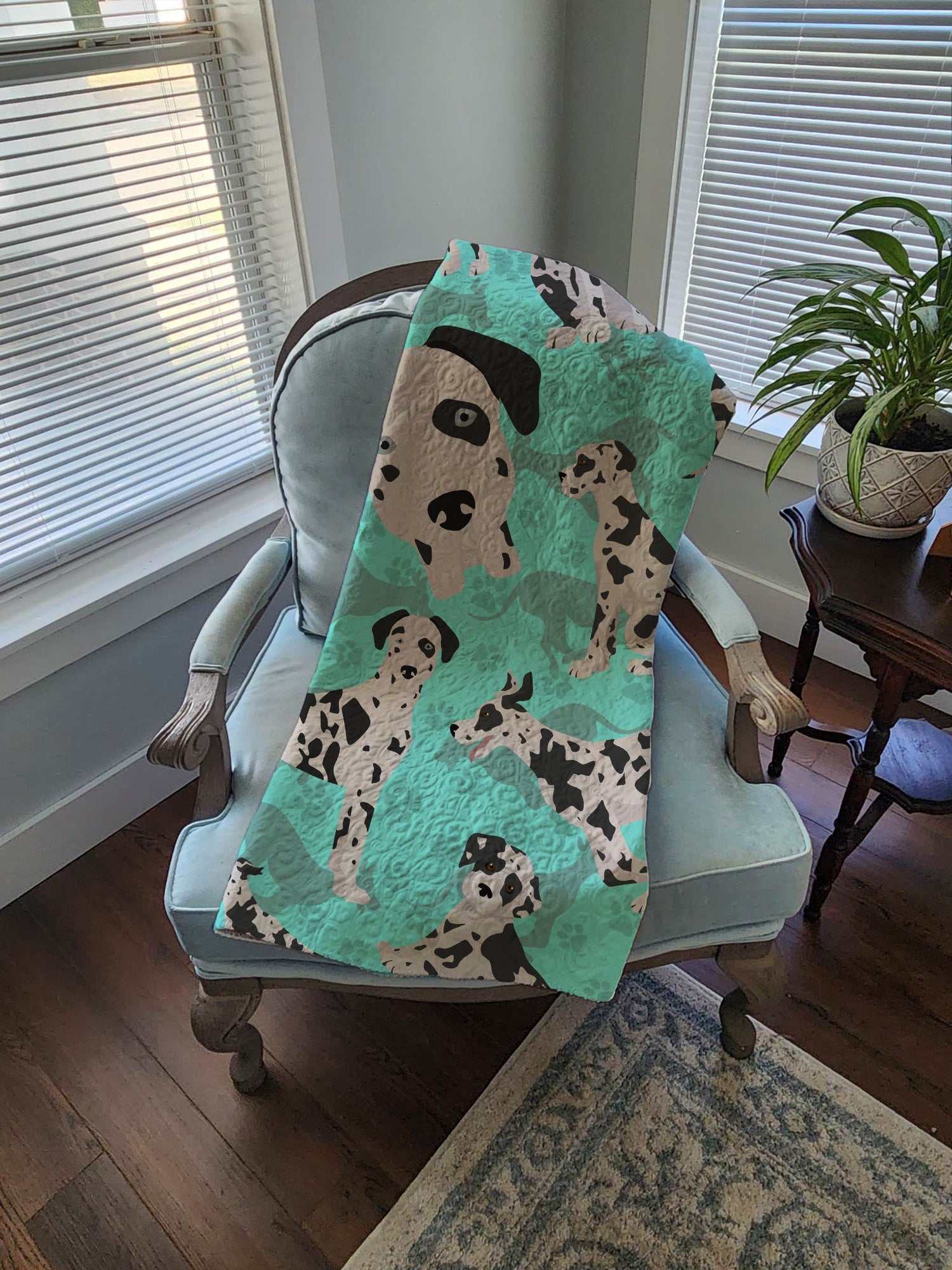Harlequin Natural Ears Great Dane Quilted Blanket 50x60 Artwork Pattern Quilted Throw Blanket for Bed, Couch, Sofa, Soft and Lightweight