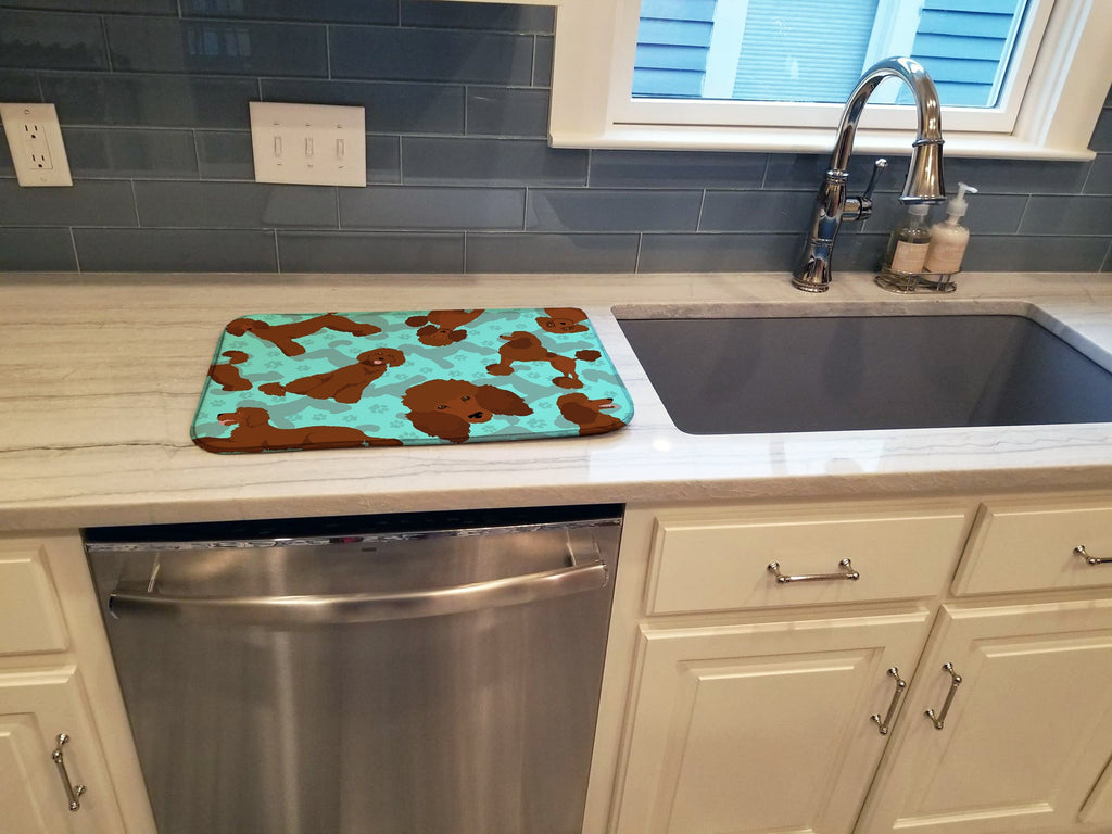 Chocolate Standard Poodle Dish Drying Mat Absorbent Dish Drying Mat Pad for Kitchen Counter Dish Drainer Mat for Countertop, 14 x 21", Multicolor