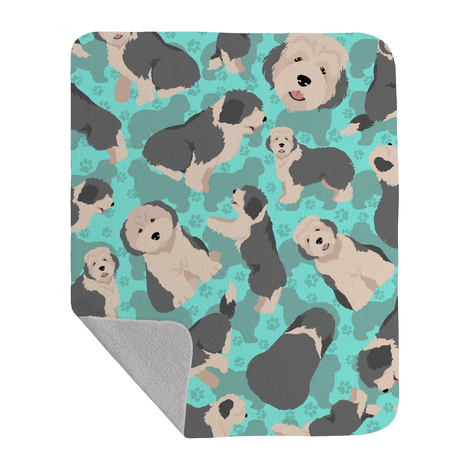 Old English Sheepdog Quilted Blanket 50x60 Artwork Pattern Quilted Throw Blanket for Bed, Couch, Sofa, Soft and Lightweight
