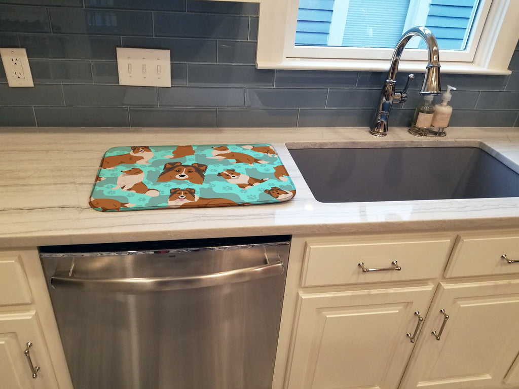 Sheltie Dish Drying Mat Absorbent Dish Drying Mat Pad for Kitchen Counter Dish Drainer Mat for Countertop, 14 x 21", Multicolor