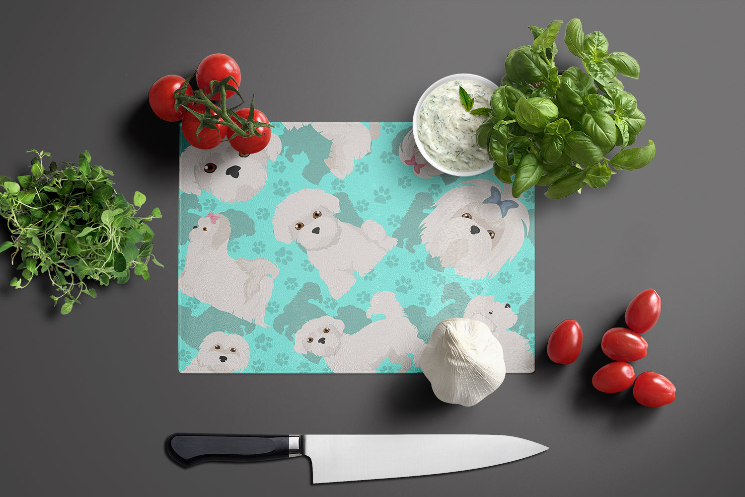 Maltese Cutting Board Tempered Glass Kitchen Cutting Surface, Heat Resistant Chopping, Non-Slip Feet, Food Prep & Serving