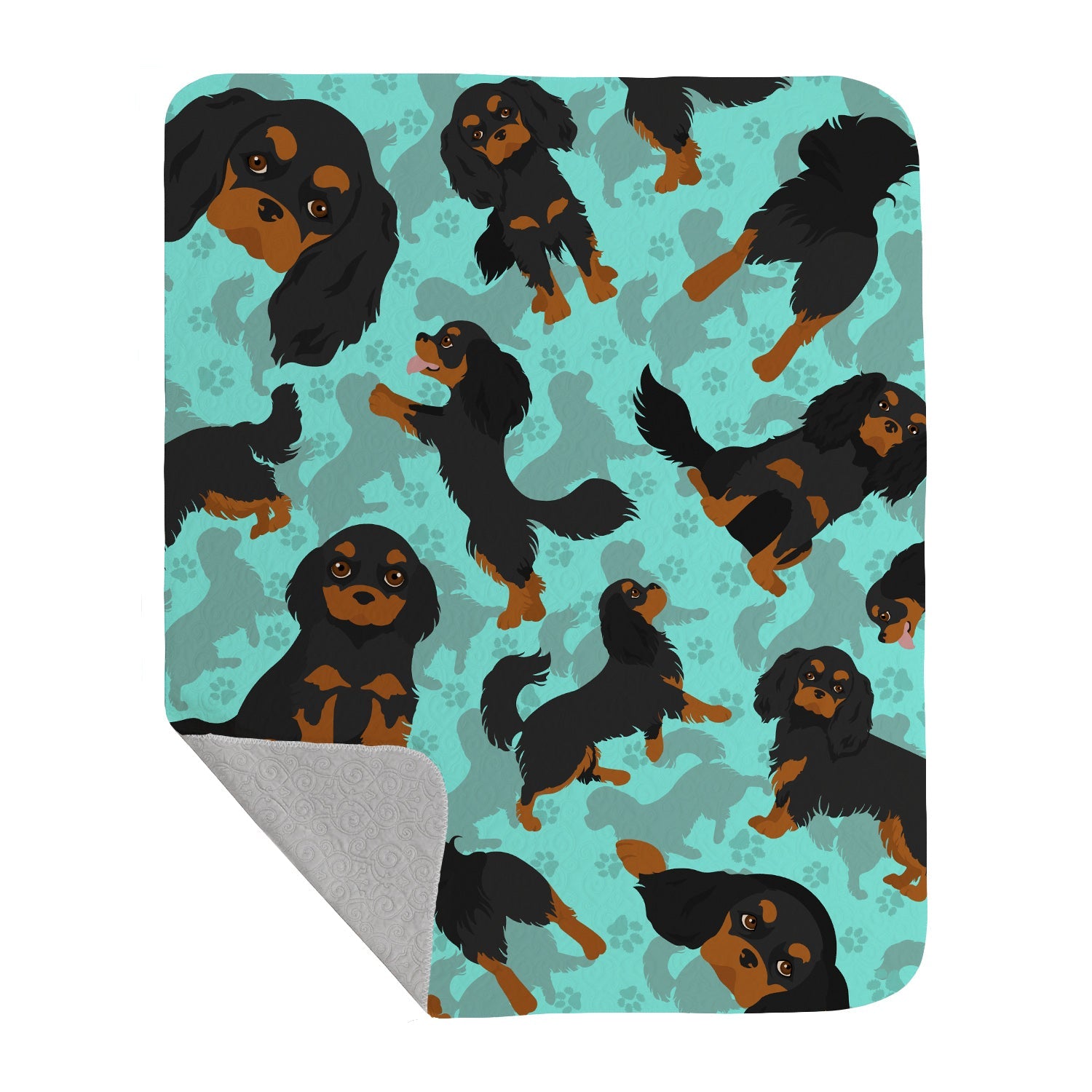 Black and Tan Cavalier King Charles Spaniel Quilted Blanket 50x60 Artwork Pattern Quilted Throw Blanket for Bed, Couch, Sofa, Soft and Lightweight