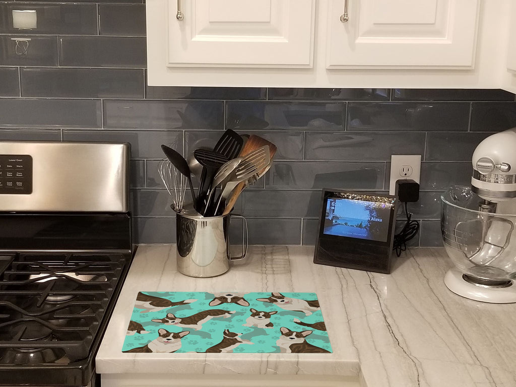 Brindle Cardigan Corgi Cutting Board Tempered Glass Kitchen Cutting Surface, Heat Resistant Chopping, Non-Slip Feet, Food Prep & Serving