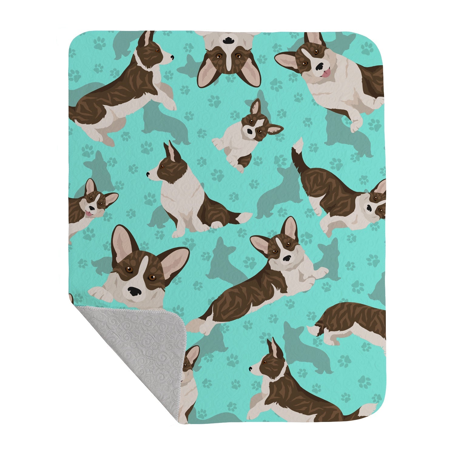 Brindle Cardigan Corgi Quilted Blanket 50x60 Artwork Pattern Quilted Throw Blanket for Bed, Couch, Sofa, Soft and Lightweight