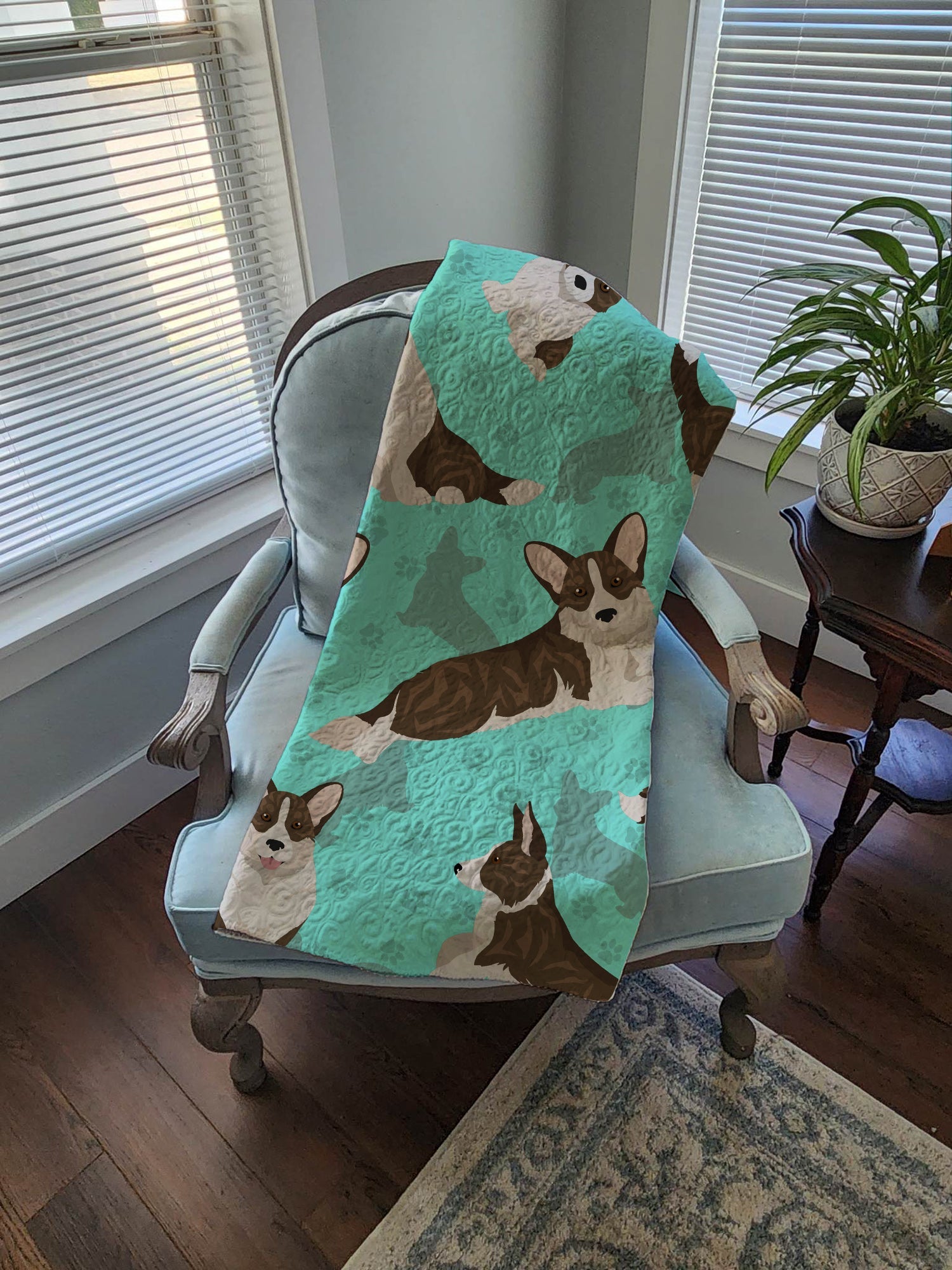 Brindle Cardigan Corgi Quilted Blanket 50x60 Artwork Pattern Quilted Throw Blanket for Bed, Couch, Sofa, Soft and Lightweight