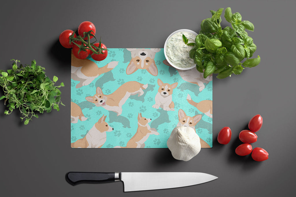 Fawn Cardigan Corgi Cutting Board Tempered Glass Kitchen Cutting Surface, Heat Resistant Chopping, Non-Slip Feet, Food Prep & Serving