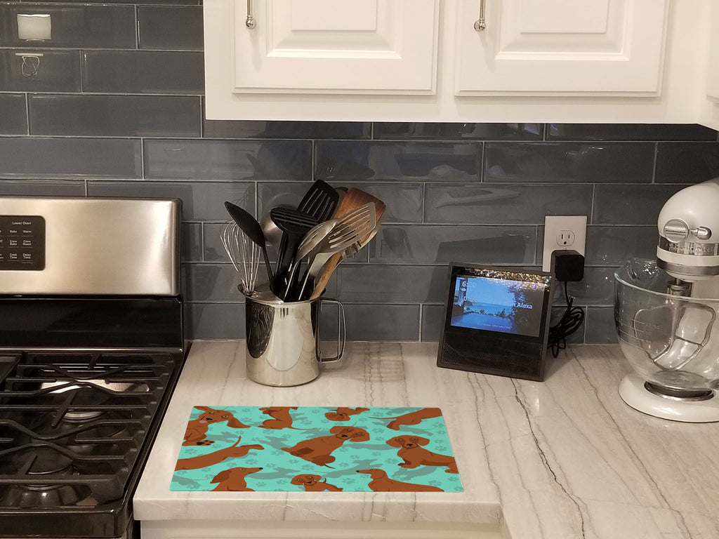 Red Dachshund Cutting Board Tempered Glass Kitchen Cutting Surface, Heat Resistant Chopping, Non-Slip Feet, Food Prep & Serving