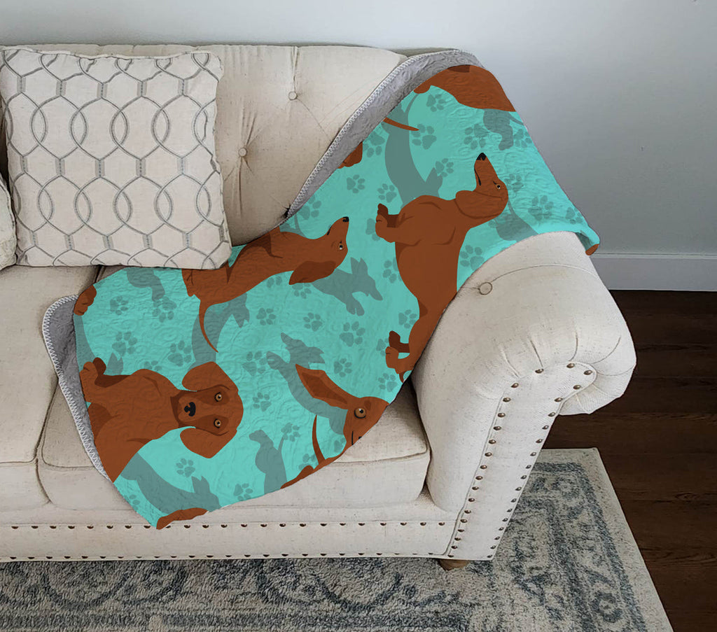 Red Dachshund Quilted Blanket 50x60 Artwork Pattern Quilted Throw Blanket for Bed, Couch, Sofa, Soft and Lightweight