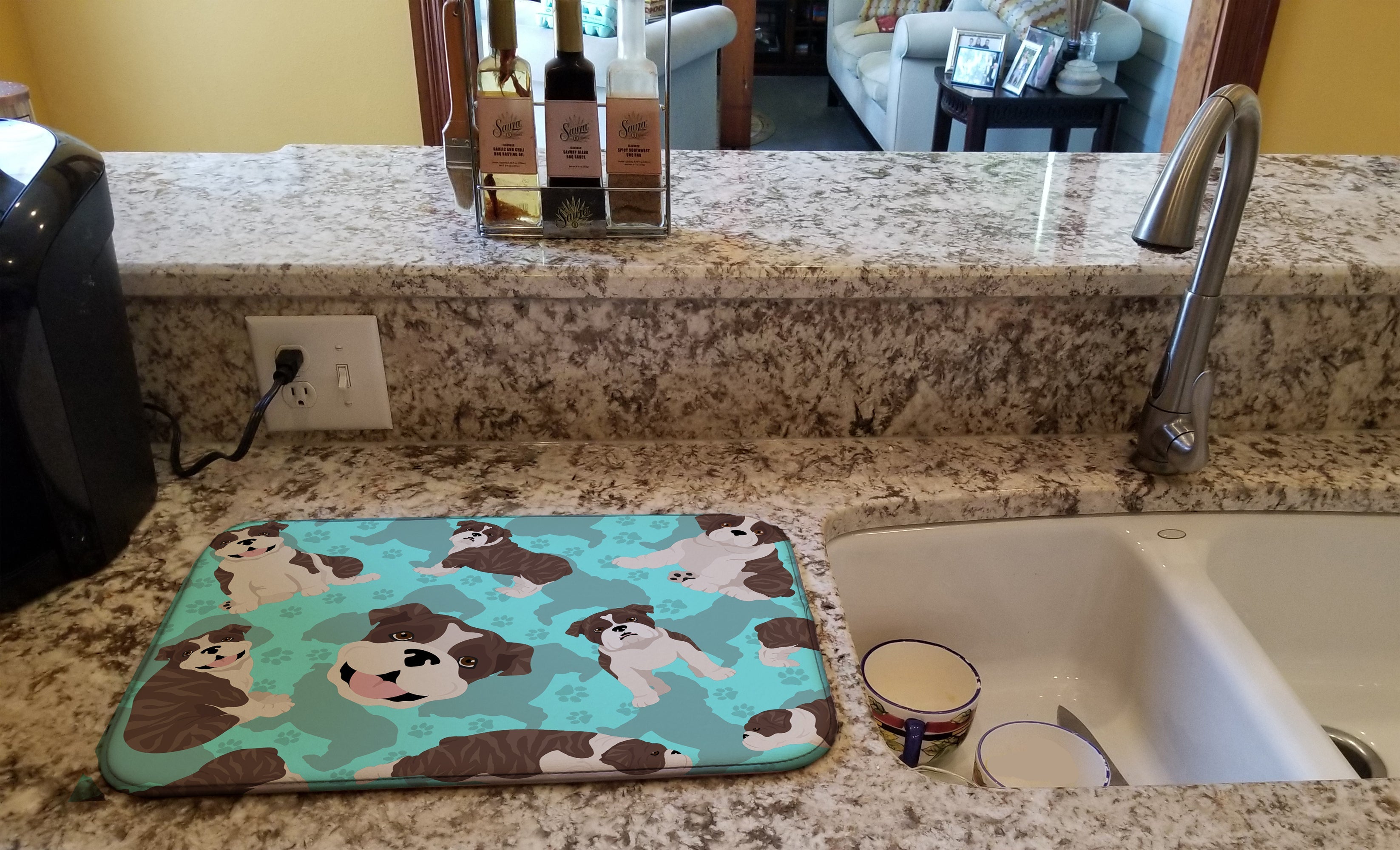 Brindle English Bulldog Dish Drying Mat Absorbent Dish Drying Mat Pad for Kitchen Counter Dish Drainer Mat for Countertop, 14 x 21", Multicolor