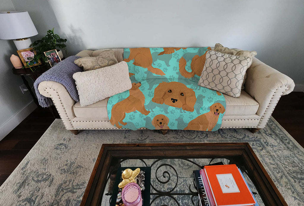 Golden Retriever Quilted Blanket 50x60 Artwork Pattern Quilted Throw Blanket for Bed, Couch, Sofa, Soft and Lightweight