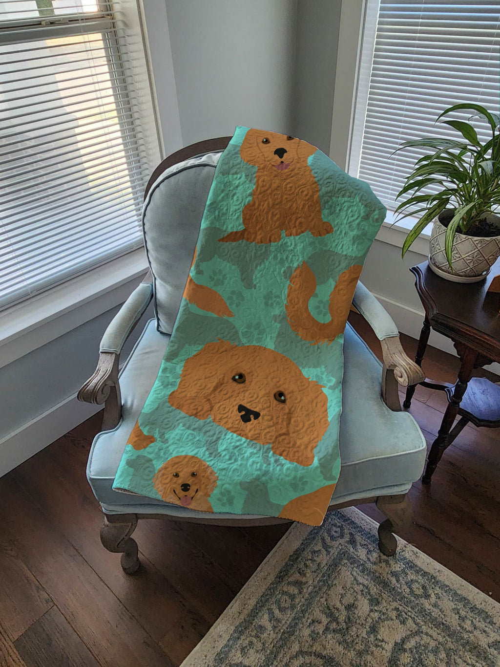 Golden Retriever Quilted Blanket 50x60 Artwork Pattern Quilted Throw Blanket for Bed, Couch, Sofa, Soft and Lightweight