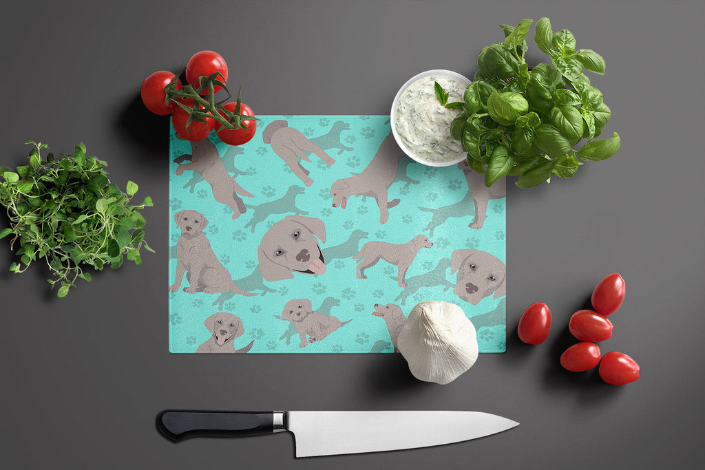 Grey Labrador Retriever Cutting Board Tempered Glass Kitchen Cutting Surface, Heat Resistant Chopping, Non-Slip Feet, Food Prep & Serving