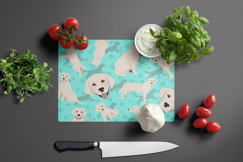 White Cream Labrador Retriever Cutting Board Tempered Glass Kitchen Cutting Surface, Heat Resistant Chopping, Non-Slip Feet, Food Prep & Serving