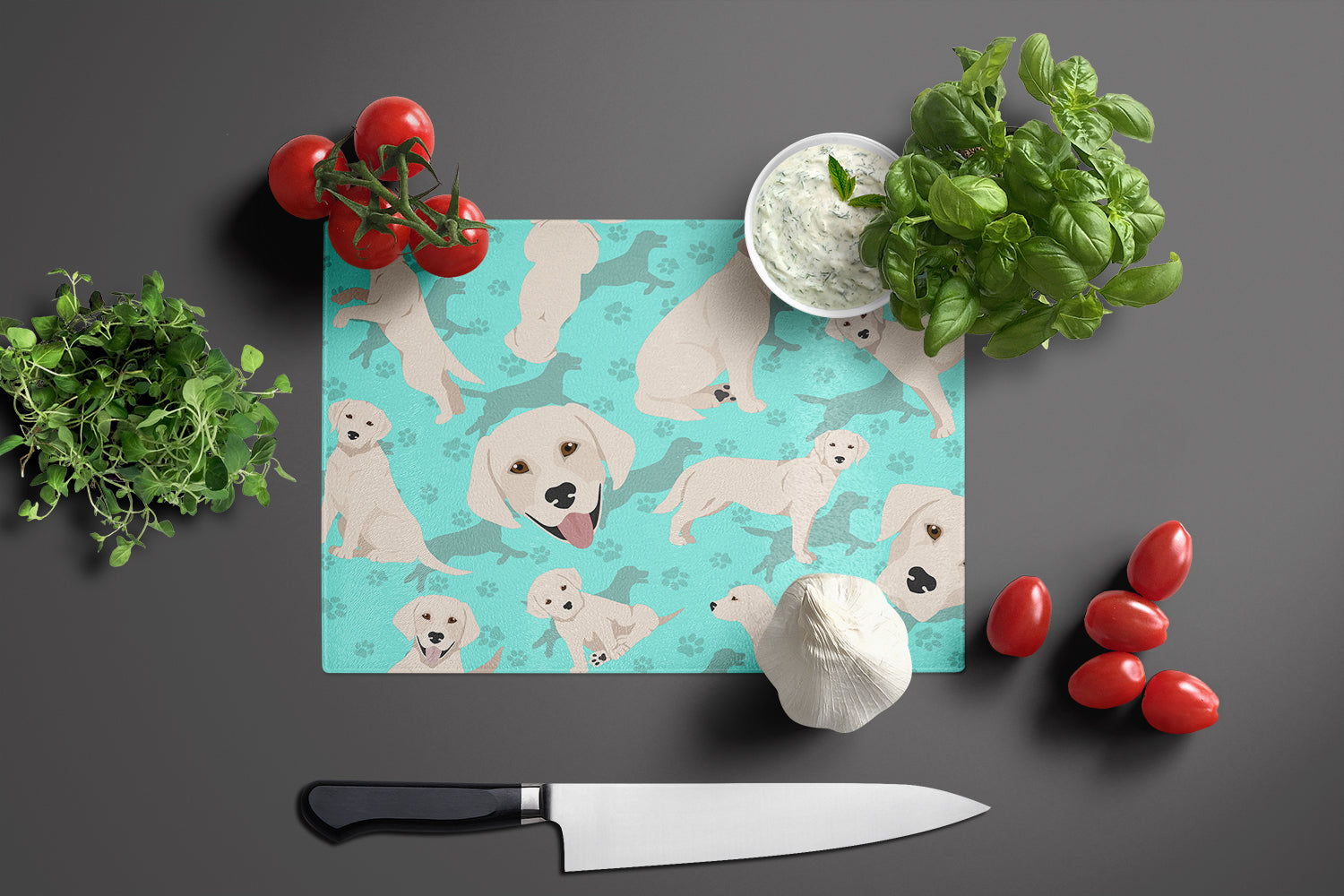 White Cream Labrador Retriever Cutting Board Tempered Glass Kitchen Cutting Surface, Heat Resistant Chopping, Non-Slip Feet, Food Prep & Serving