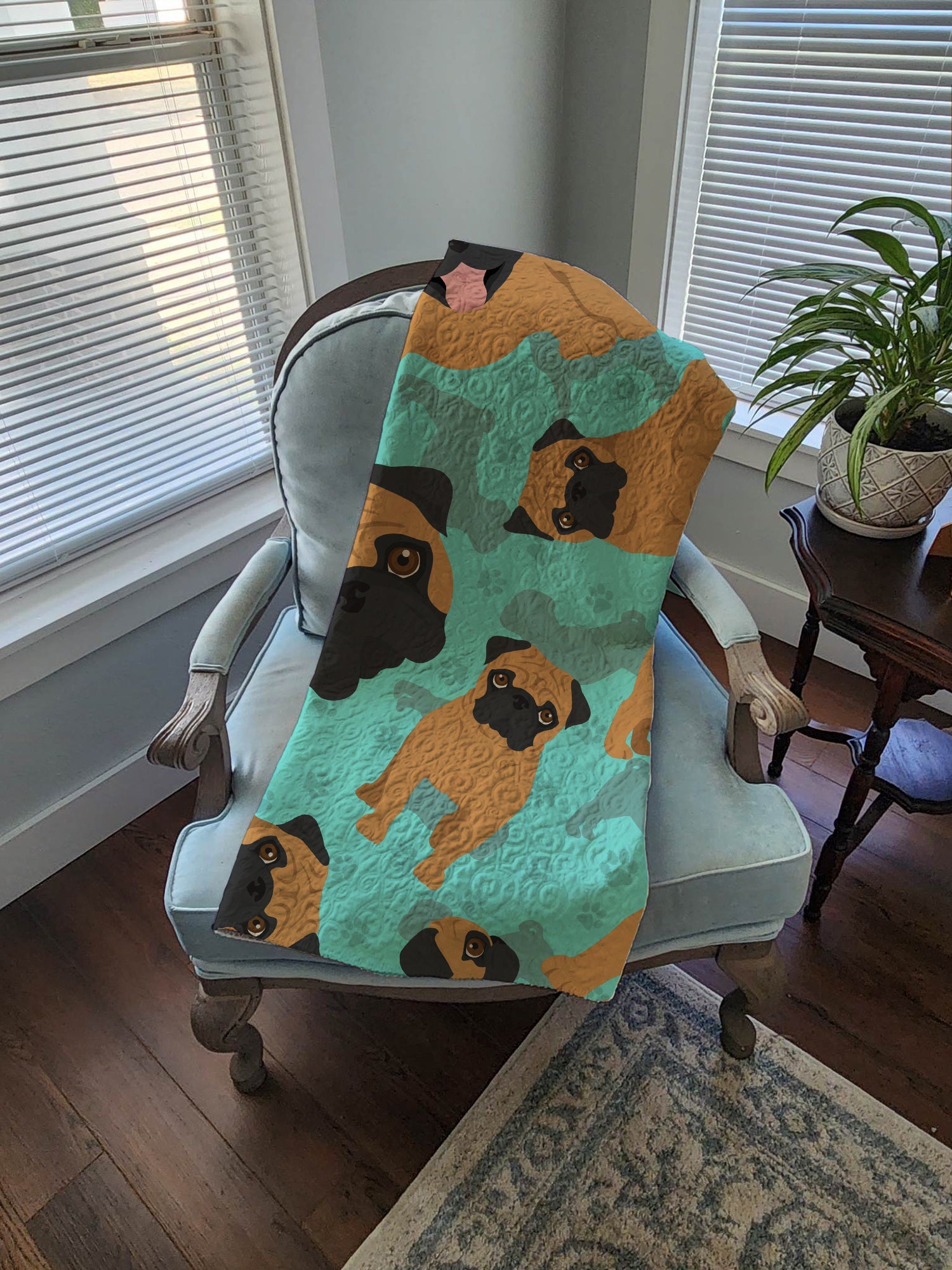 Apricot Pug Quilted Blanket 50x60 Artwork Pattern Quilted Throw Blanket for Bed, Couch, Sofa, Soft and Lightweight