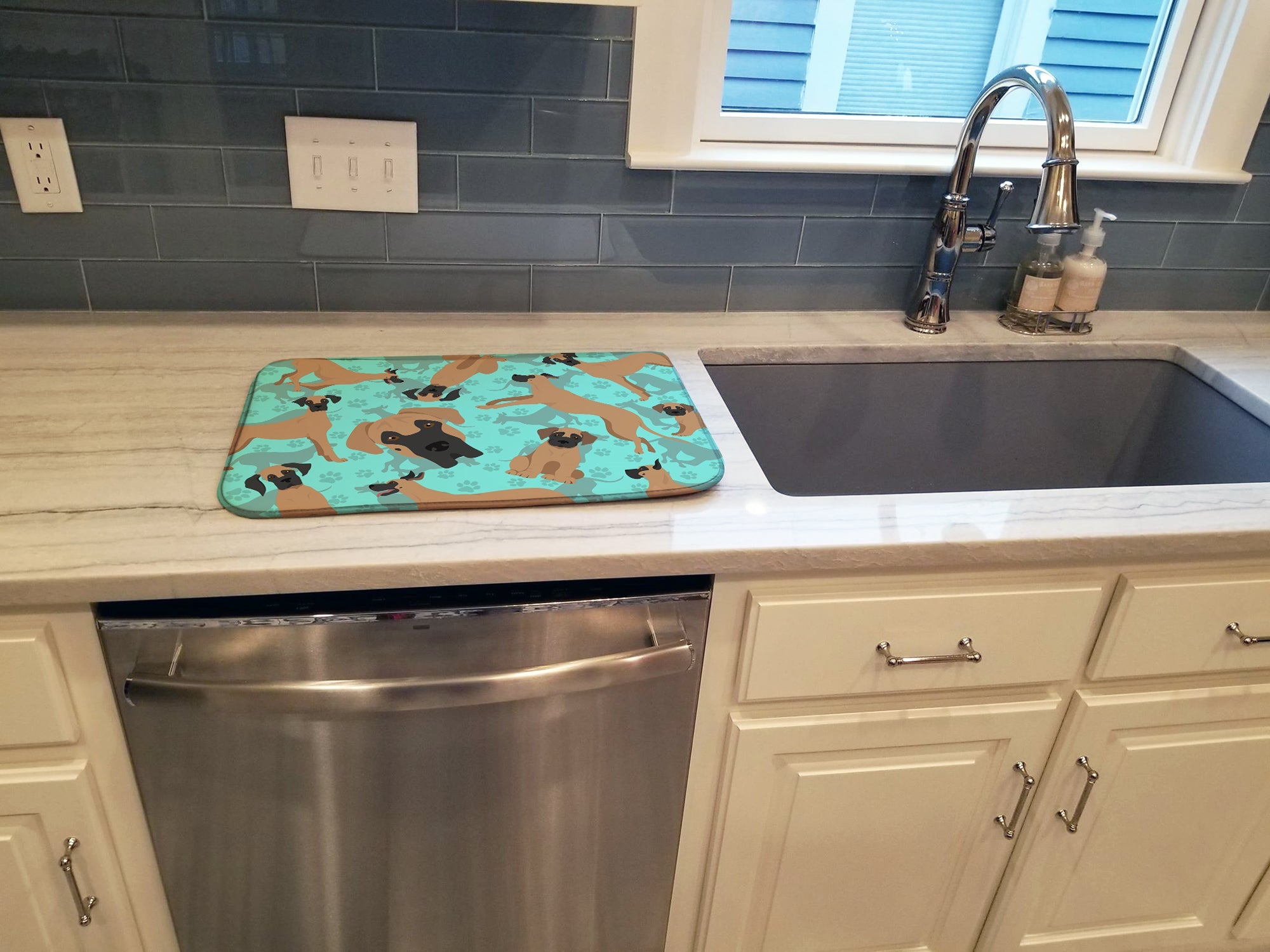 Fawn Great Dane Dish Drying Mat Absorbent Dish Drying Mat Pad for Kitchen Counter Dish Drainer Mat for Countertop, 14 x 21", Multicolor
