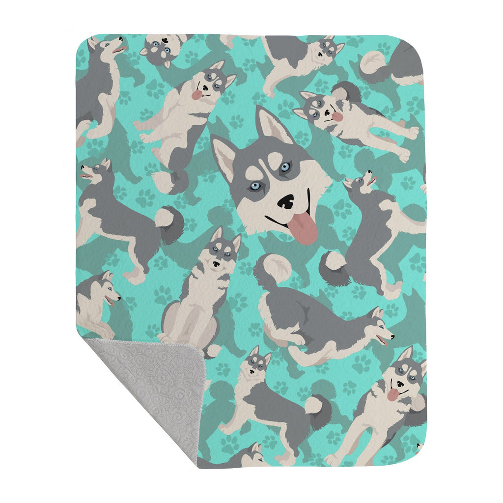 Grey Siberian Husky Quilted Blanket 50x60 Artwork Pattern Quilted Throw Blanket for Bed, Couch, Sofa, Soft and Lightweight