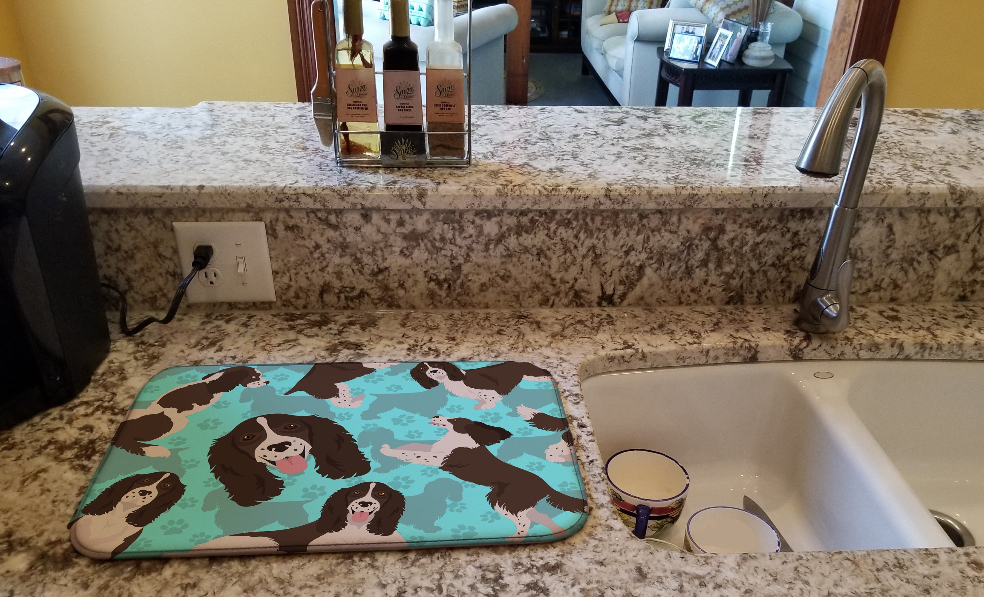 Liver English Springer Spaniel Dish Drying Mat Absorbent Dish Drying Mat Pad for Kitchen Counter Dish Drainer Mat for Countertop, 14 x 21", Multicolor