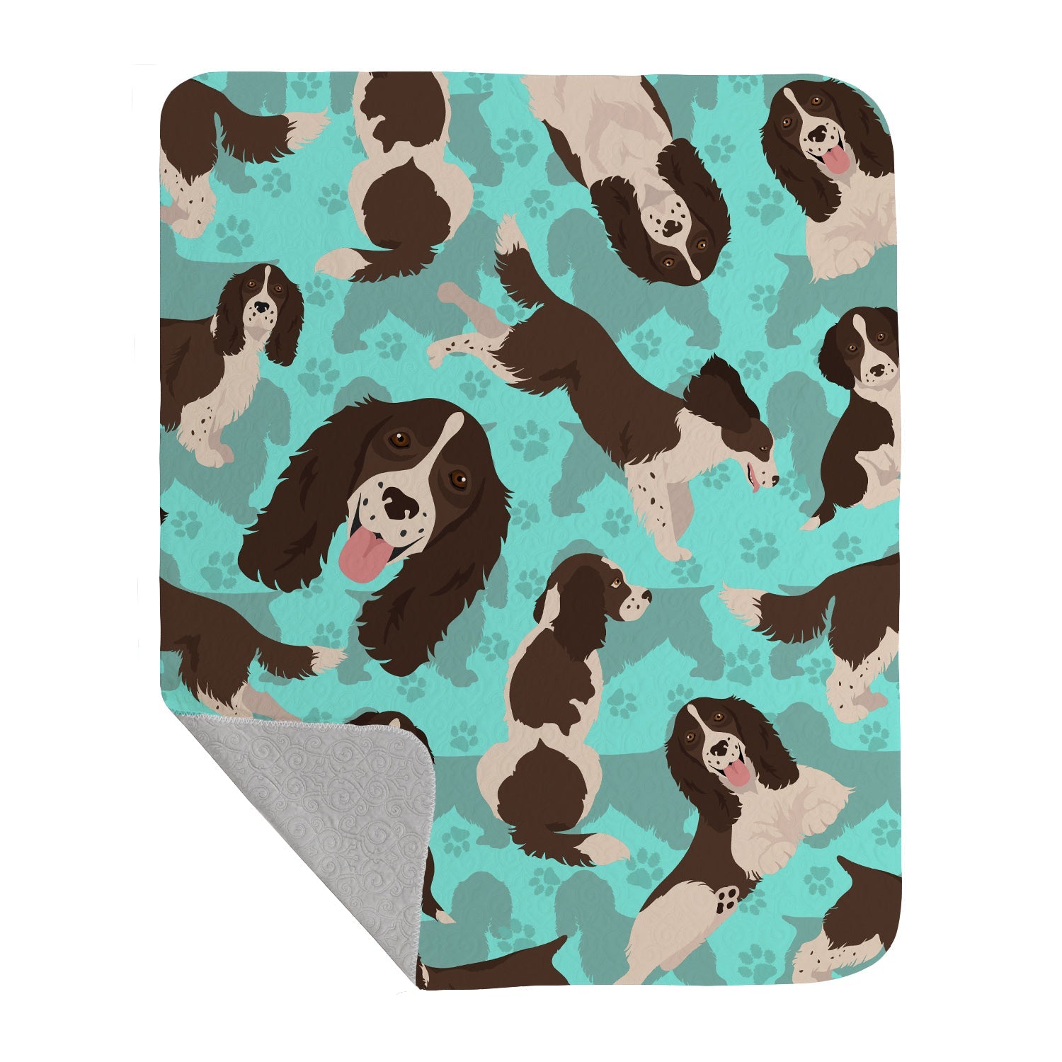 Liver English Springer Spaniel Quilted Blanket 50x60 Artwork Pattern Quilted Throw Blanket for Bed, Couch, Sofa, Soft and Lightweight
