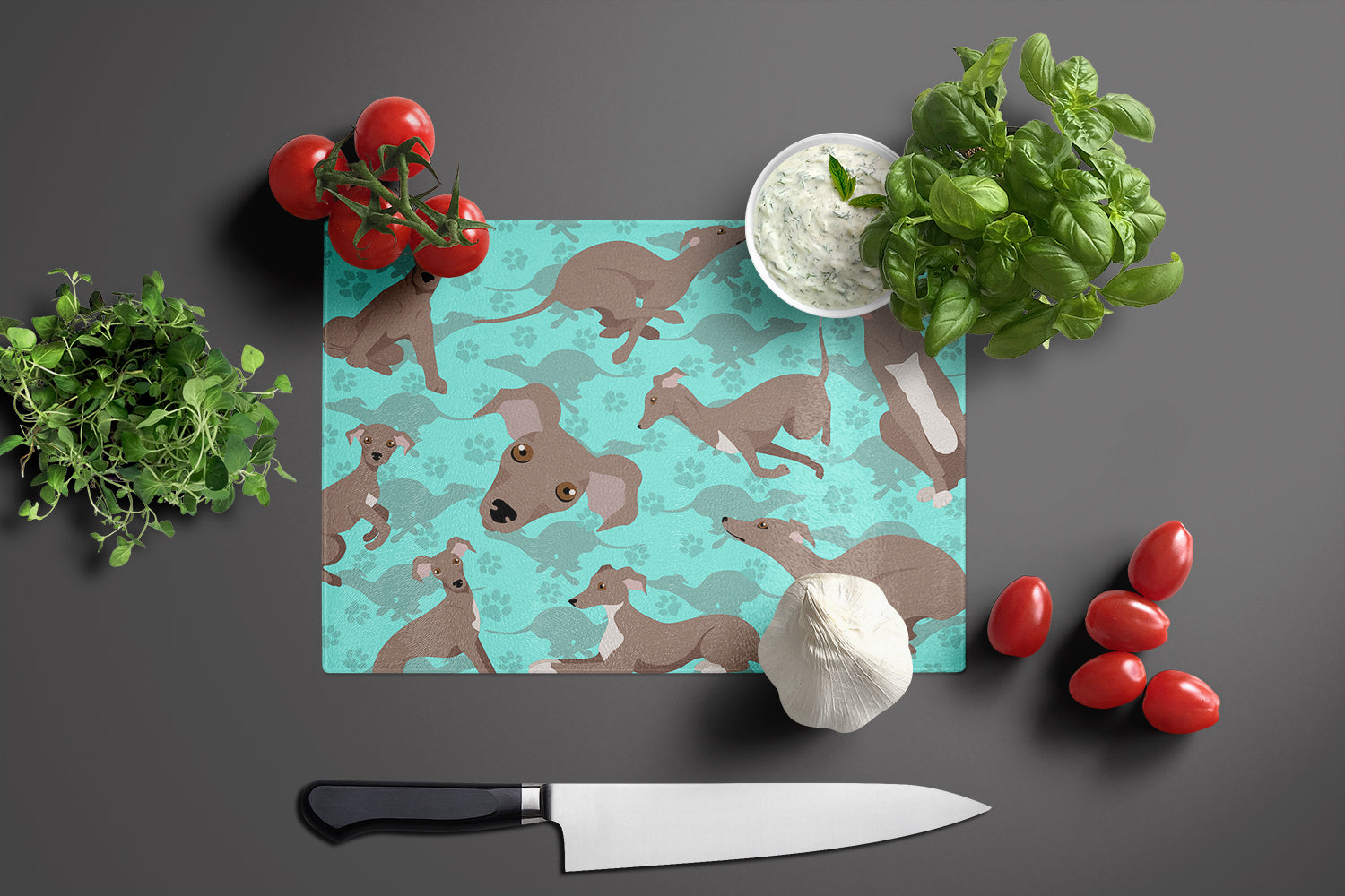 Fawn Italian Greyhound Cutting Board Tempered Glass Kitchen Cutting Surface, Heat Resistant Chopping, Non-Slip Feet, Food Prep & Serving