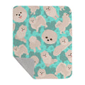 White Pomeranian Quilted Blanket 50x60 Artwork Pattern Quilted Throw Blanket for Bed, Couch, Sofa, Soft and Lightweight