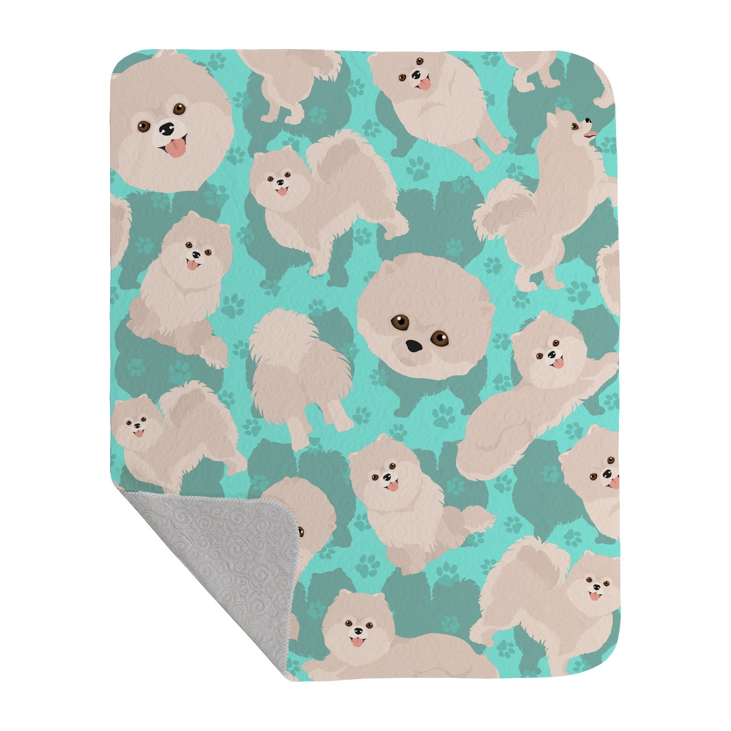White Pomeranian Quilted Blanket 50x60 Artwork Pattern Quilted Throw Blanket for Bed, Couch, Sofa, Soft and Lightweight