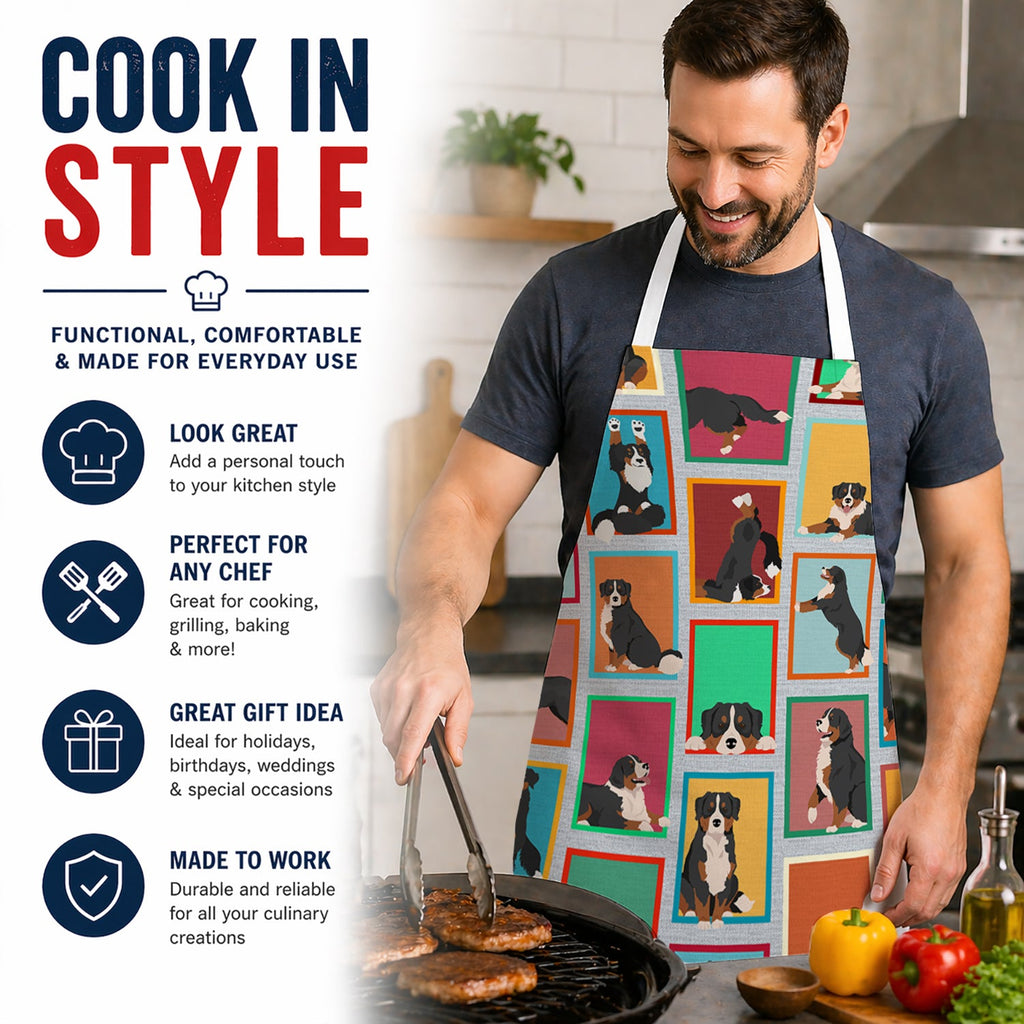 Lots of Bernese Mountain Dog Apron Cooking Kitchen Server Baking Crafts Gardening for Adult Women Men, Unisex, Large, Multicolor